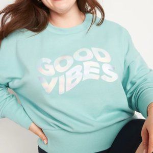 Old Navy Loose Crew-Neck Cropped Sweatshirt in Tuquoise Size XL NWT